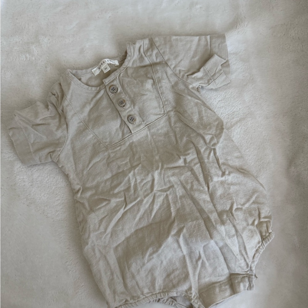 Stylish Beige Linen Baby Bodysuit
